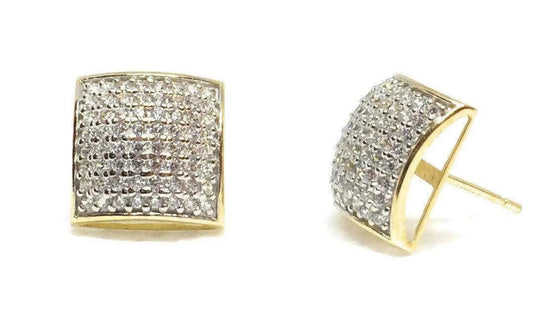 10K Solid Gold Square Micro Pave Cubic Zirconia Stud Earrings - ADIRFINE 