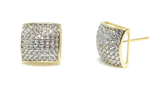 10K Solid Gold Square Micro Pave Cubic Zirconia Stud Earrings - ADIRFINE