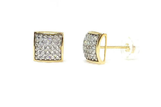 10K Solid Gold Square Micro Pave Cubic Zirconia Stud Earrings - ADIRFINE 