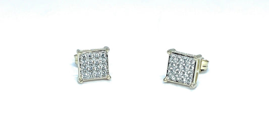 10K Solid Gold Square Micro Pave Cubic Zirconia Stud Earrings - ADIRFINE