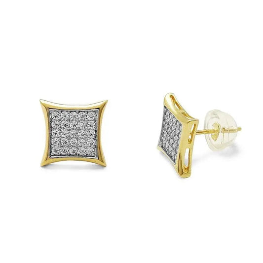 10K Solid Gold Square Micro Pave Cubic Zirconia Studs Earrings - ADIRFINE 