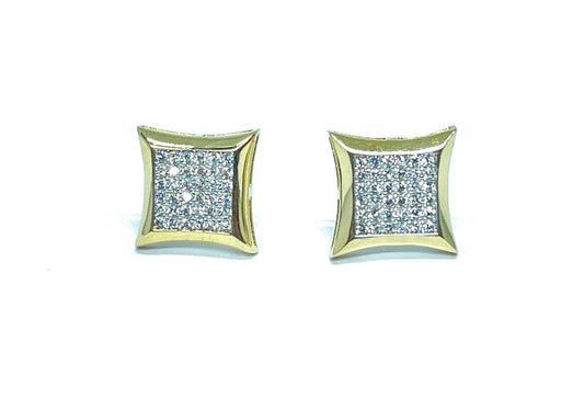 ADIRFINE 10K Solid Gold 10MM Square Micro Pave Cubic Zirconia Studs Earrings