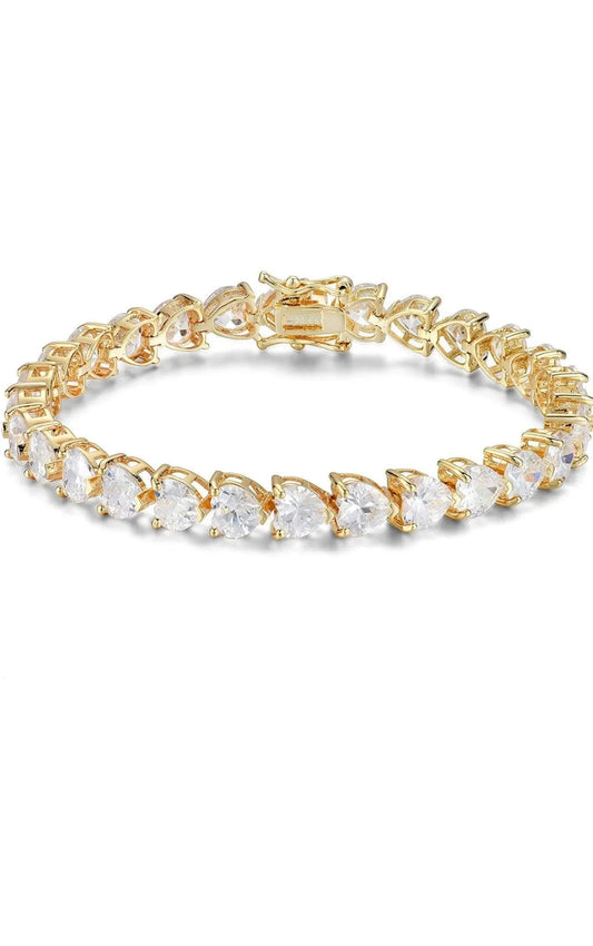 18K Gold Plated Cubic Zirconia Hearts Tennis Bracelet - ADIRFINE