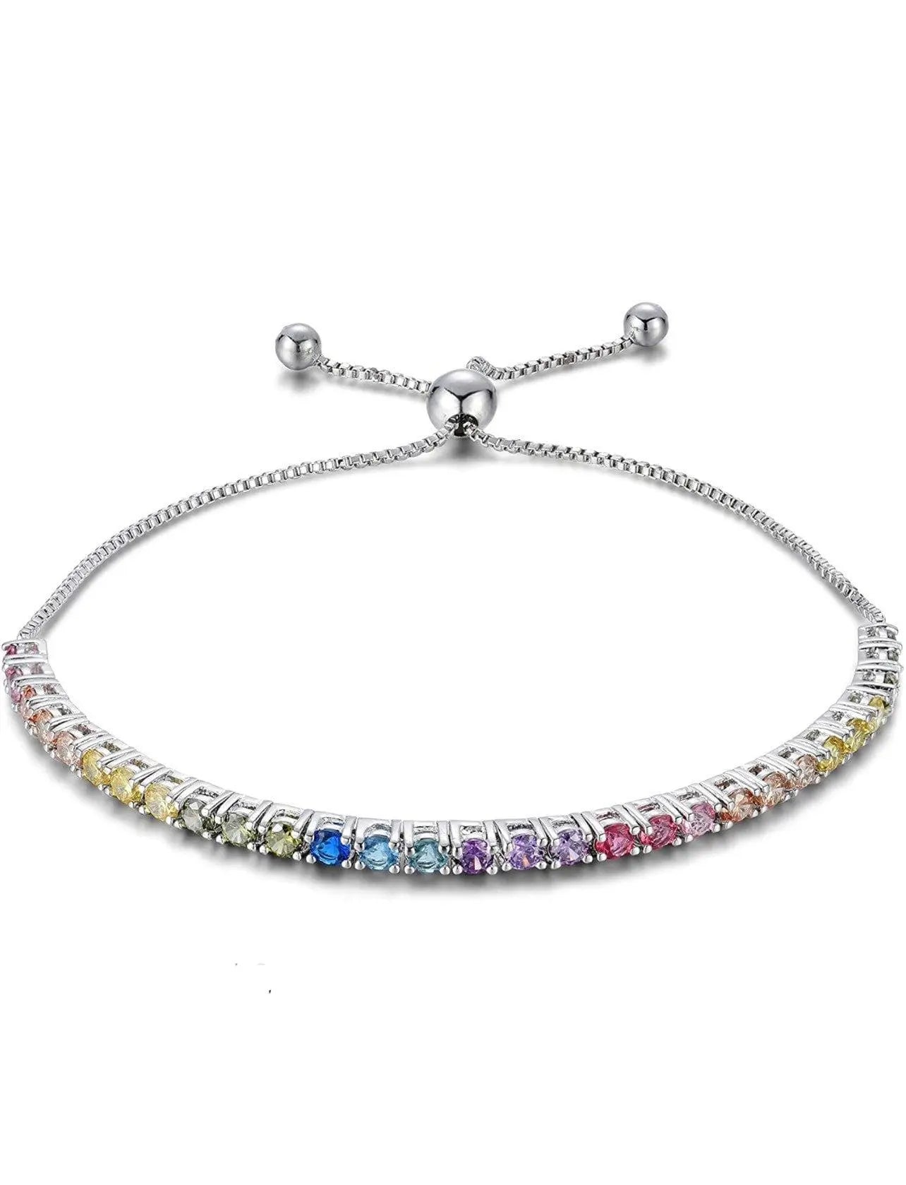 18K Gold Plated Multi Colored Cubic Zirconia Adjustable Bolo Tennis Bracelet - ADIRFINE