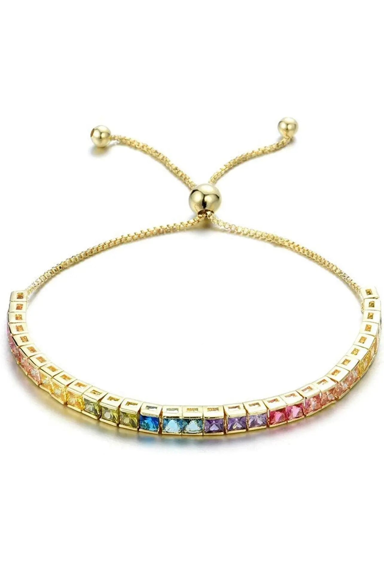 18K Gold Plated Multi Colored Cubic Zirconia Adjustable Bolo Tennis Bracelet - ADIRFINE