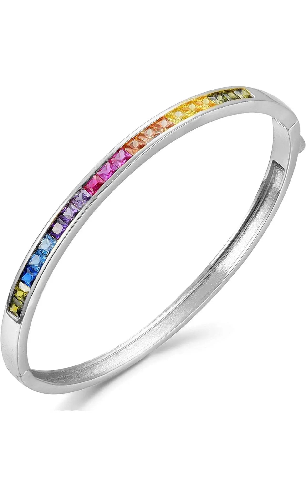 18K Gold Plated Multi Colored Princess Cut Cubic Zirconia Bangle Bracelet - ADIRFINE