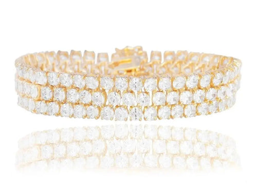 18K Gold Plated Three Row 3mm Oval Cubic Zirconia Tennis Bracelet - ADIRFINE