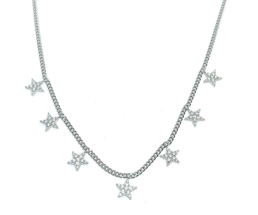 925 Solid Sterling Silver Star Charm Choker Necklace - ADIRFINE