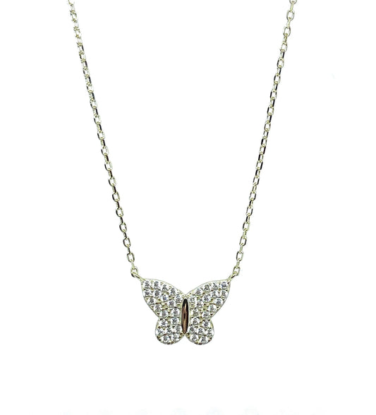 925 Sterling Silver Butterfly Charm Adjustable Choker Necklace - ADIRFINE