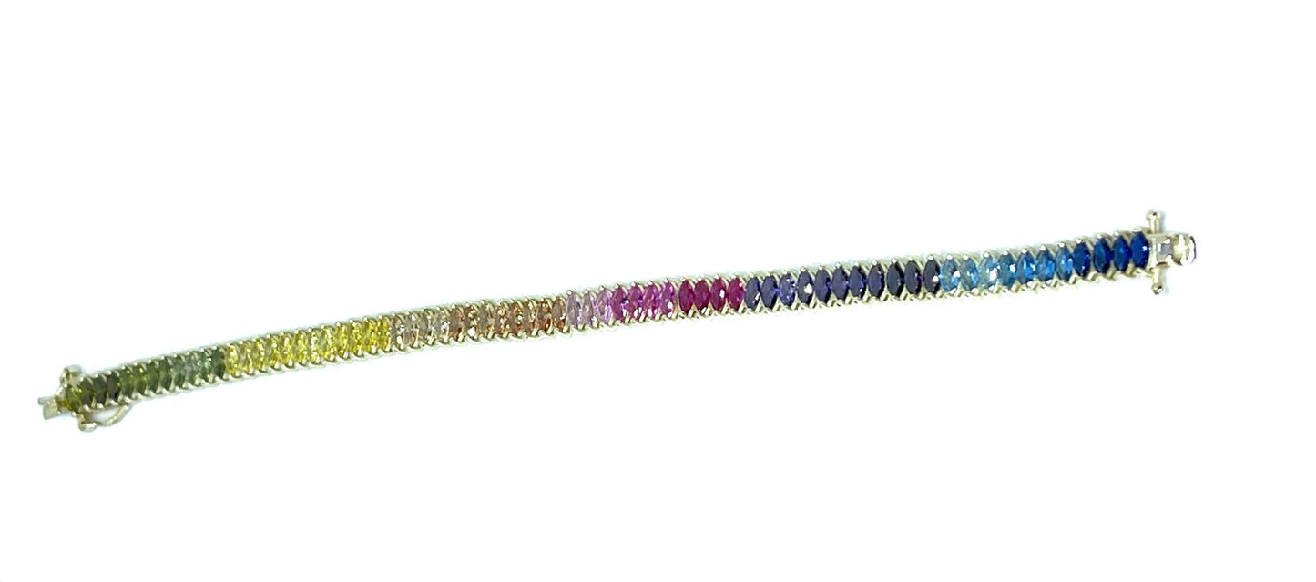 925 Sterling Silver Gold Plated Marquise Multi Colored CZTennis Bracelet - ADIRFINE