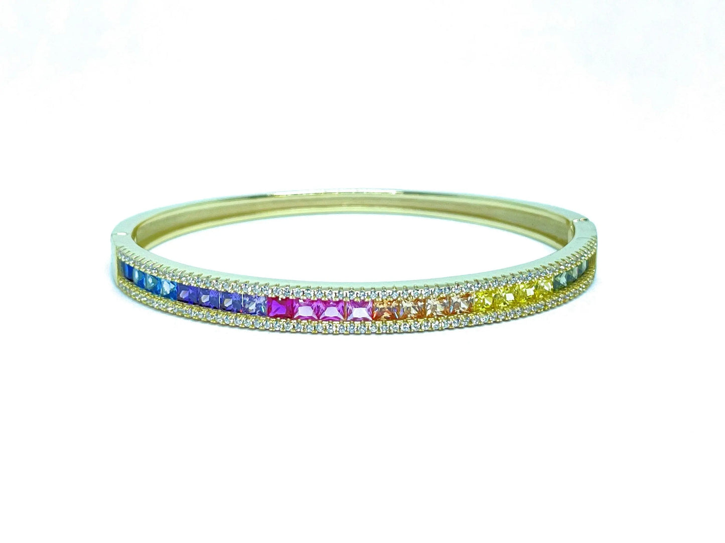 925 Sterling Silver Gold Plated Multi Colored Cubic Zirconia Bangle Bracelet - ADIRFINE