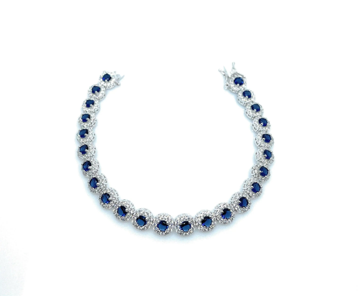 925 Sterling Silver Multi Colored Cubic Zirconia Halo Tennis Bracelet - ADIRFINE