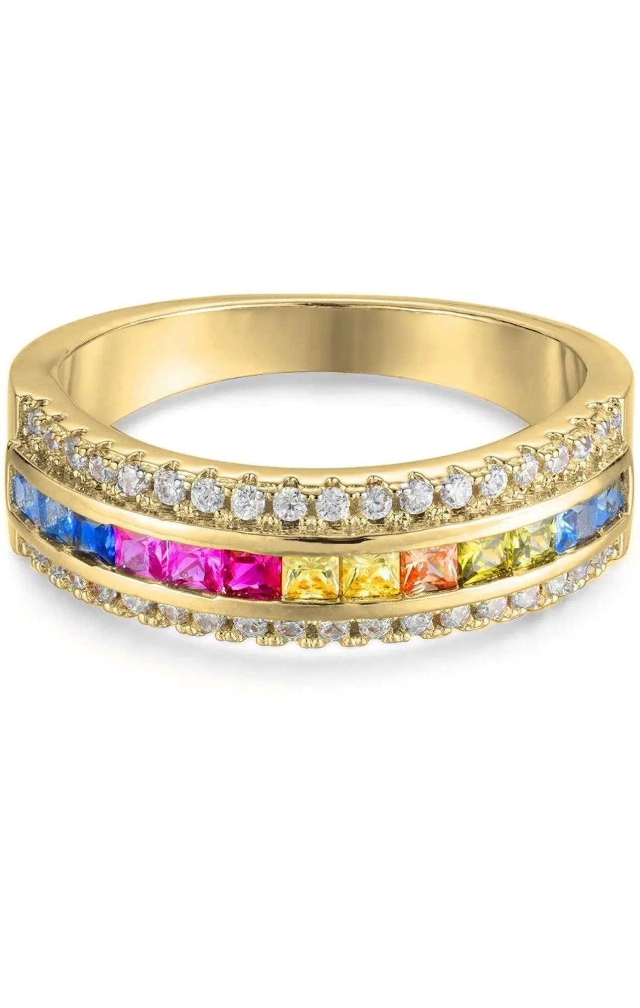 925 Sterling Silver Multi Colored Cubic Zirconia Ring - ADIRFINE