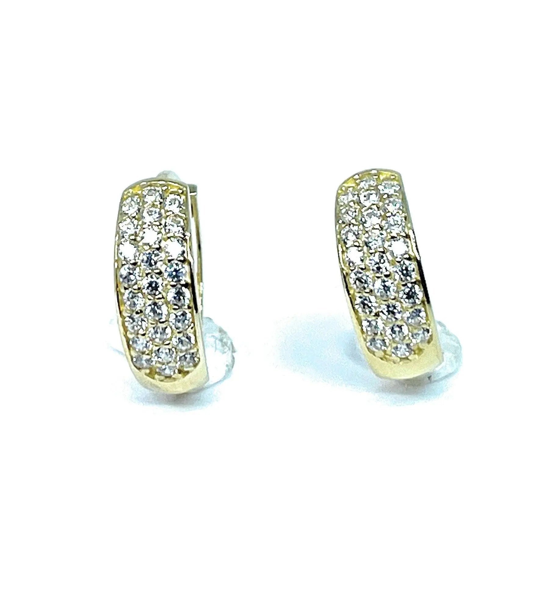 10K Solid Gold 3 Row Cubic Zirconia Huggie Hoop Earrings - ADIRFINE 