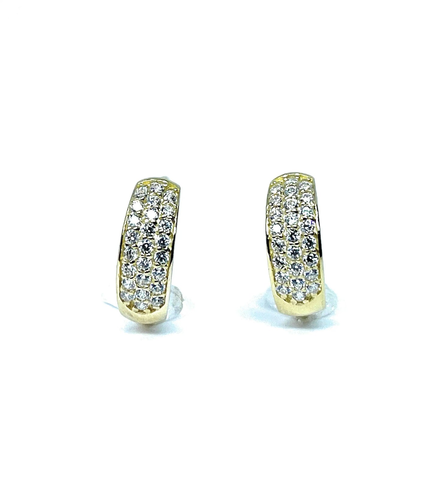 10K Solid Gold 3 Row Cubic Zirconia Huggie Hoop Earrings - ADIRFINE 