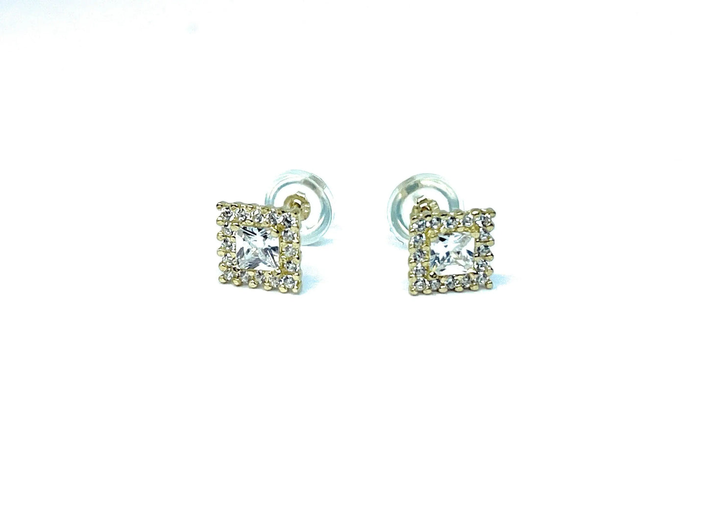 10K Solid Gold 6.5mm Square Micro Pave Cubic Zirconia Studs Earrings - ADIRFINE 