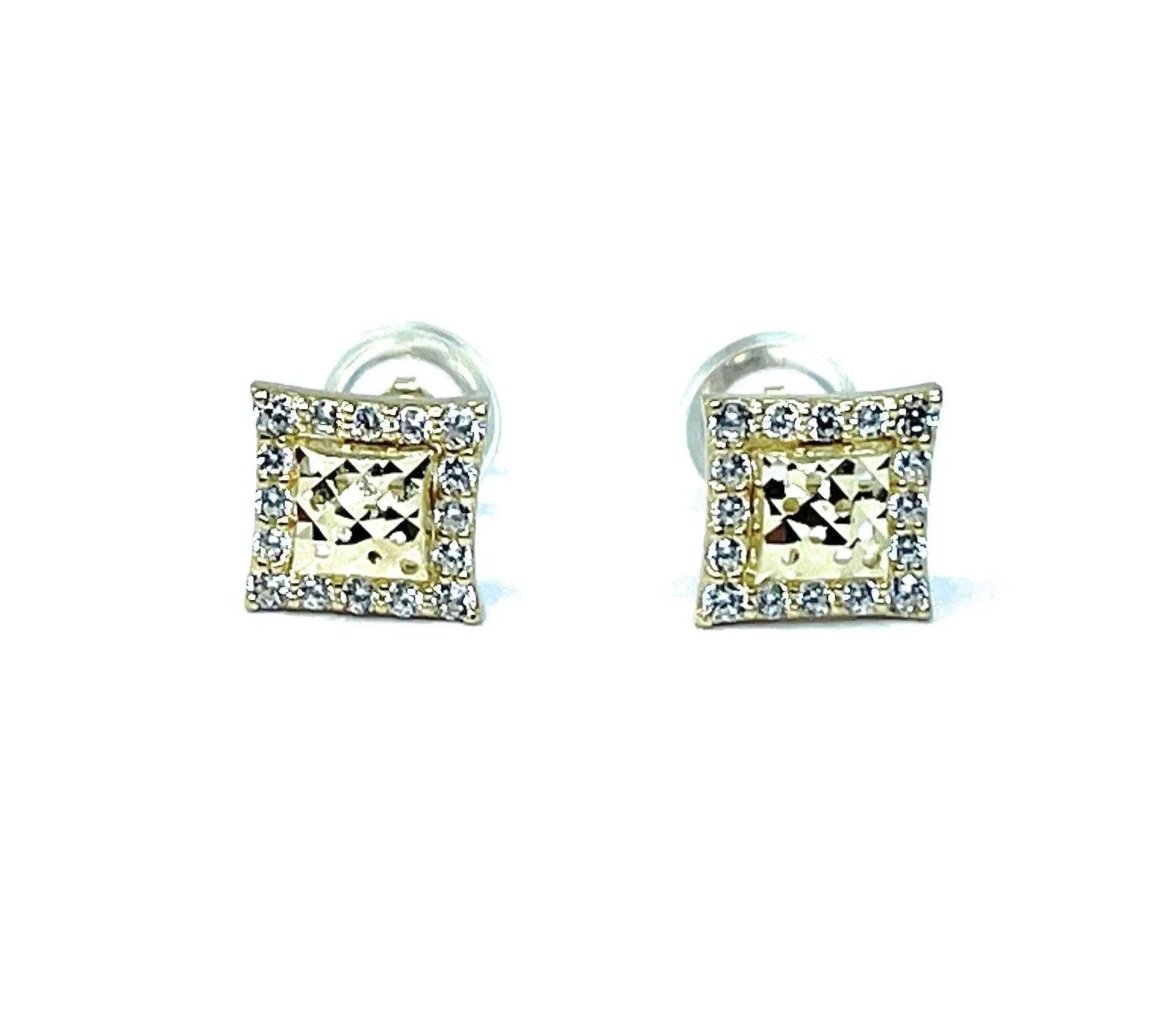 10K Solid Gold 6.5mm Square Micro Pave Cubic Zirconia Studs Earrings - ADIRFINE 