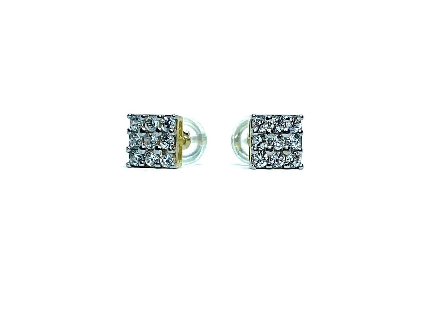 10K Solid Gold 6.5mm Square Micro Pave Cubic Zirconia Studs Earrings - ADIRFINE 