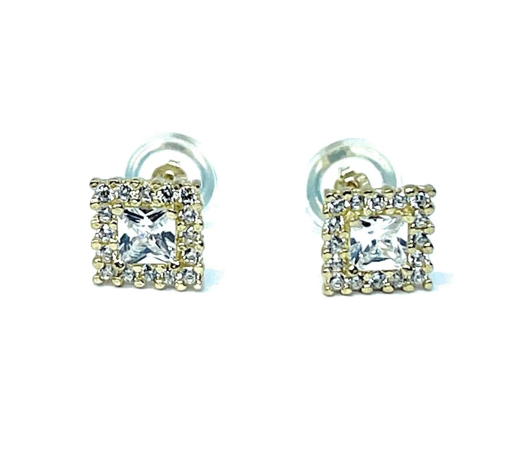 10K Solid Gold 6.5mm Square Micro Pave Cubic Zirconia Studs Earrings - ADIRFINE 