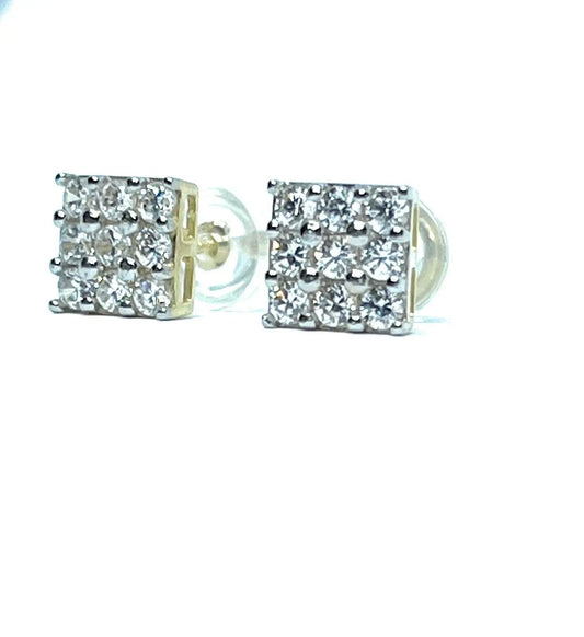 10K Solid Gold 6.5mm Square Micro Pave Cubic Zirconia Studs Earrings - ADIRFINE 