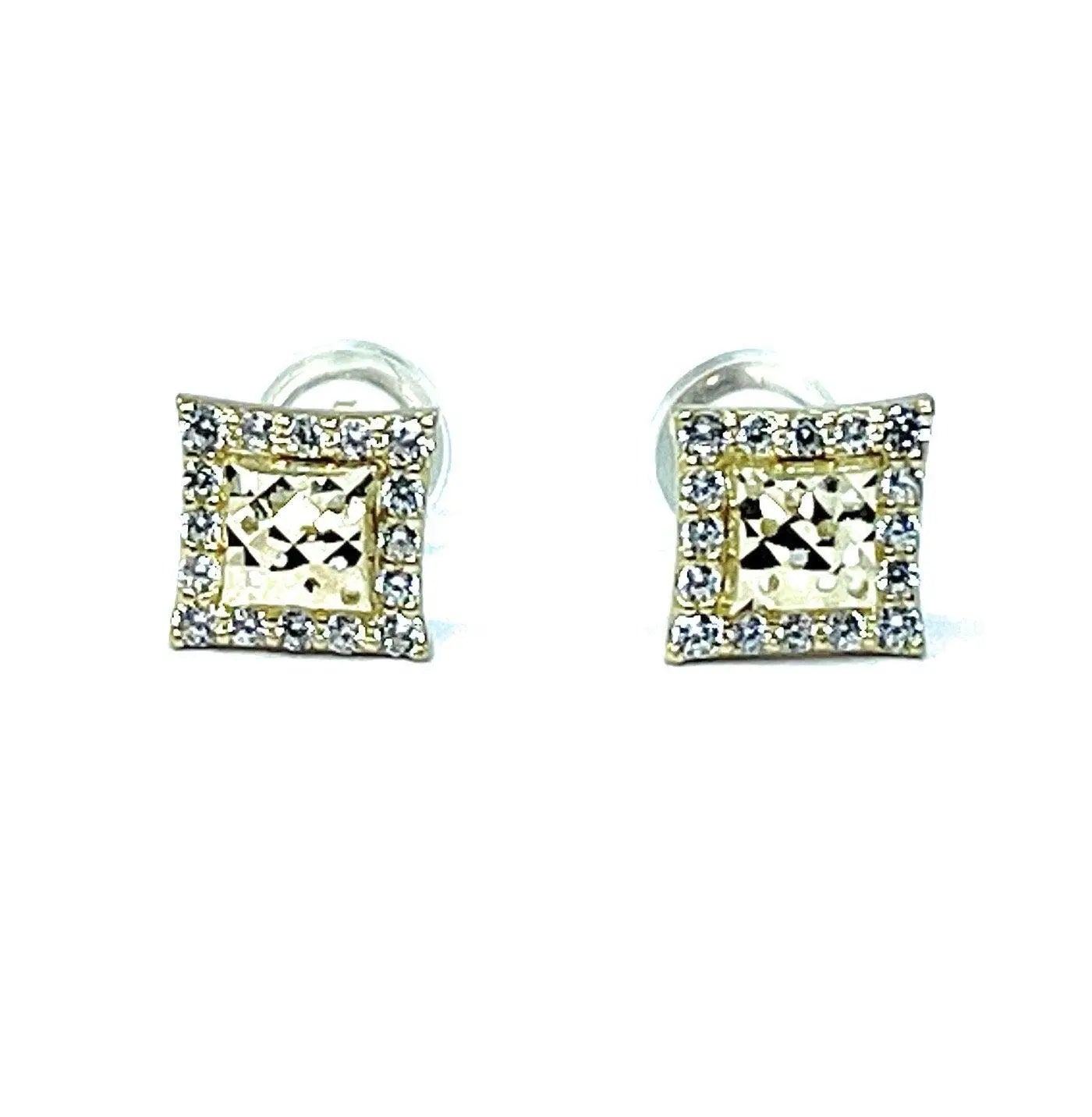 10K Solid Gold 6.5mm Square Micro Pave Cubic Zirconia Studs Earrings - ADIRFINE 