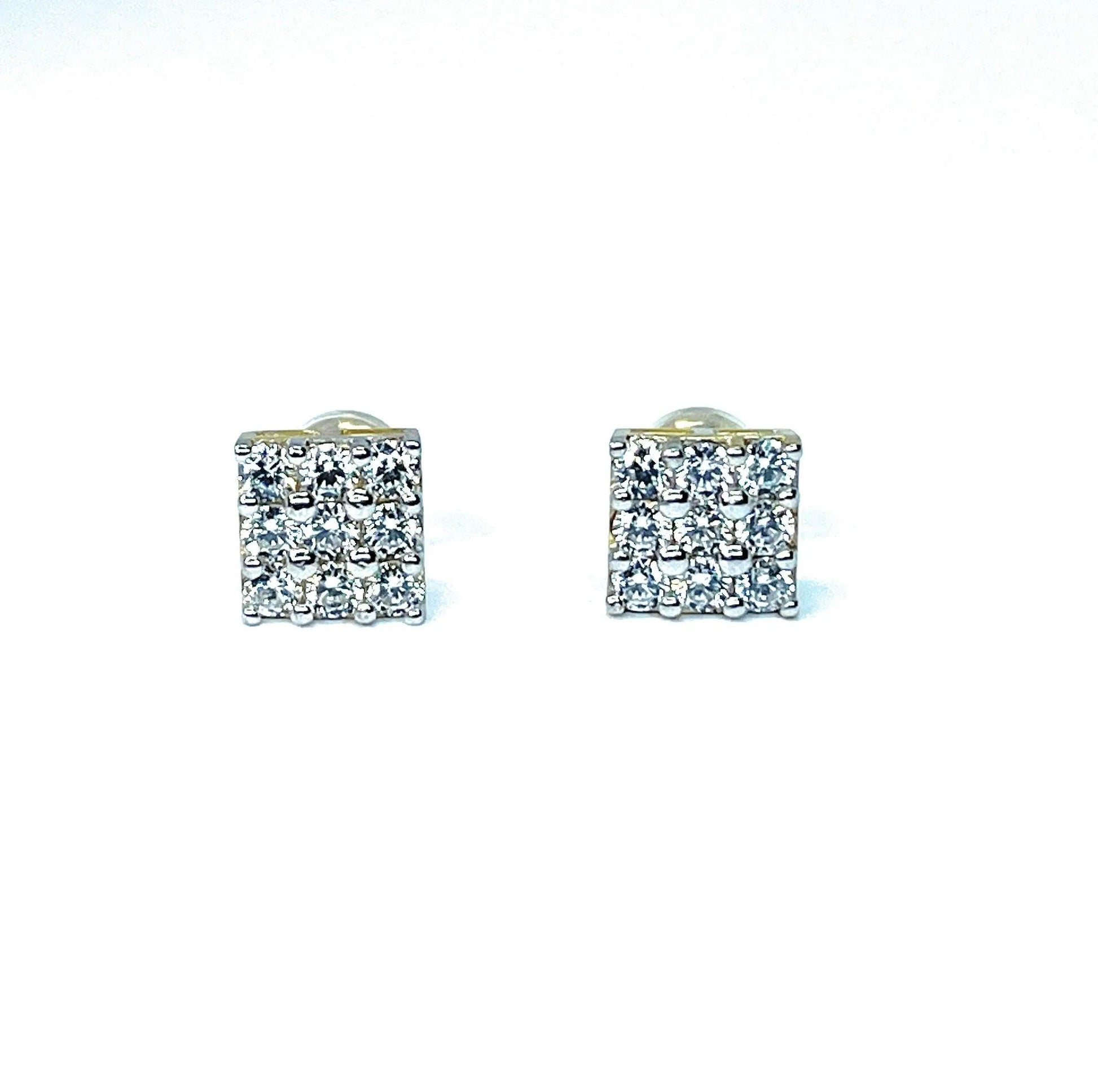 10K Solid Gold 7.5mm Square Micro Pave Cubic Zirconia Studs Earrings - ADIRFINE 