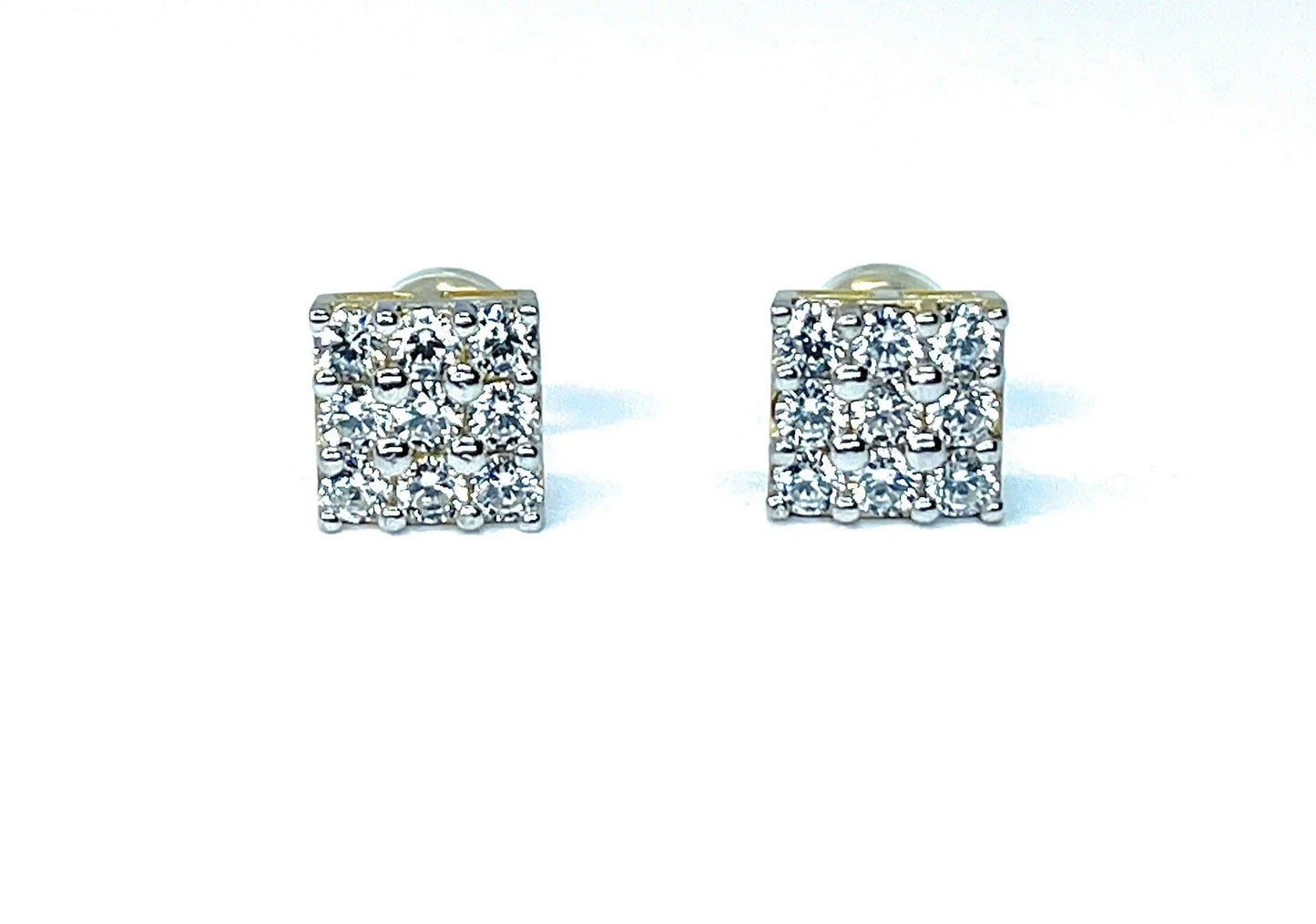 10K Solid Gold 7.5mm Square Micro Pave Cubic Zirconia Studs Earrings - ADIRFINE 