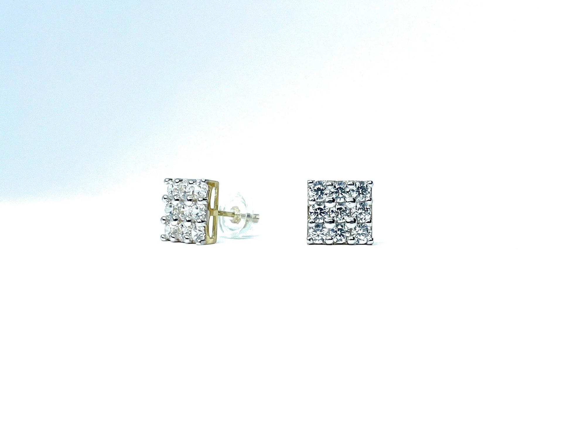 10K Solid Gold 7.5mm Square Micro Pave Cubic Zirconia Studs Earrings - ADIRFINE 