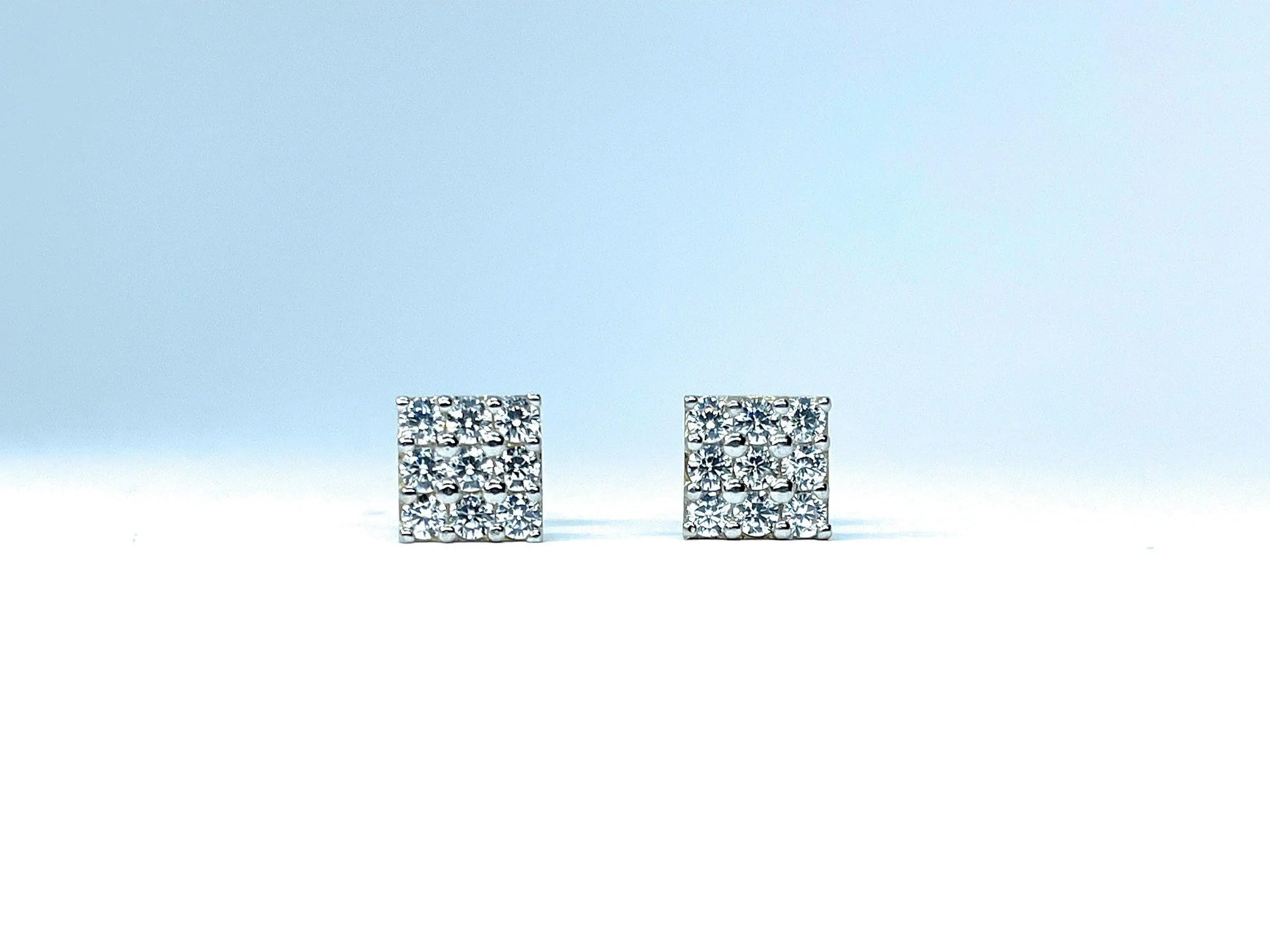 10K Solid Gold 7.5mm Square Micro Pave Cubic Zirconia Studs Earrings - ADIRFINE 