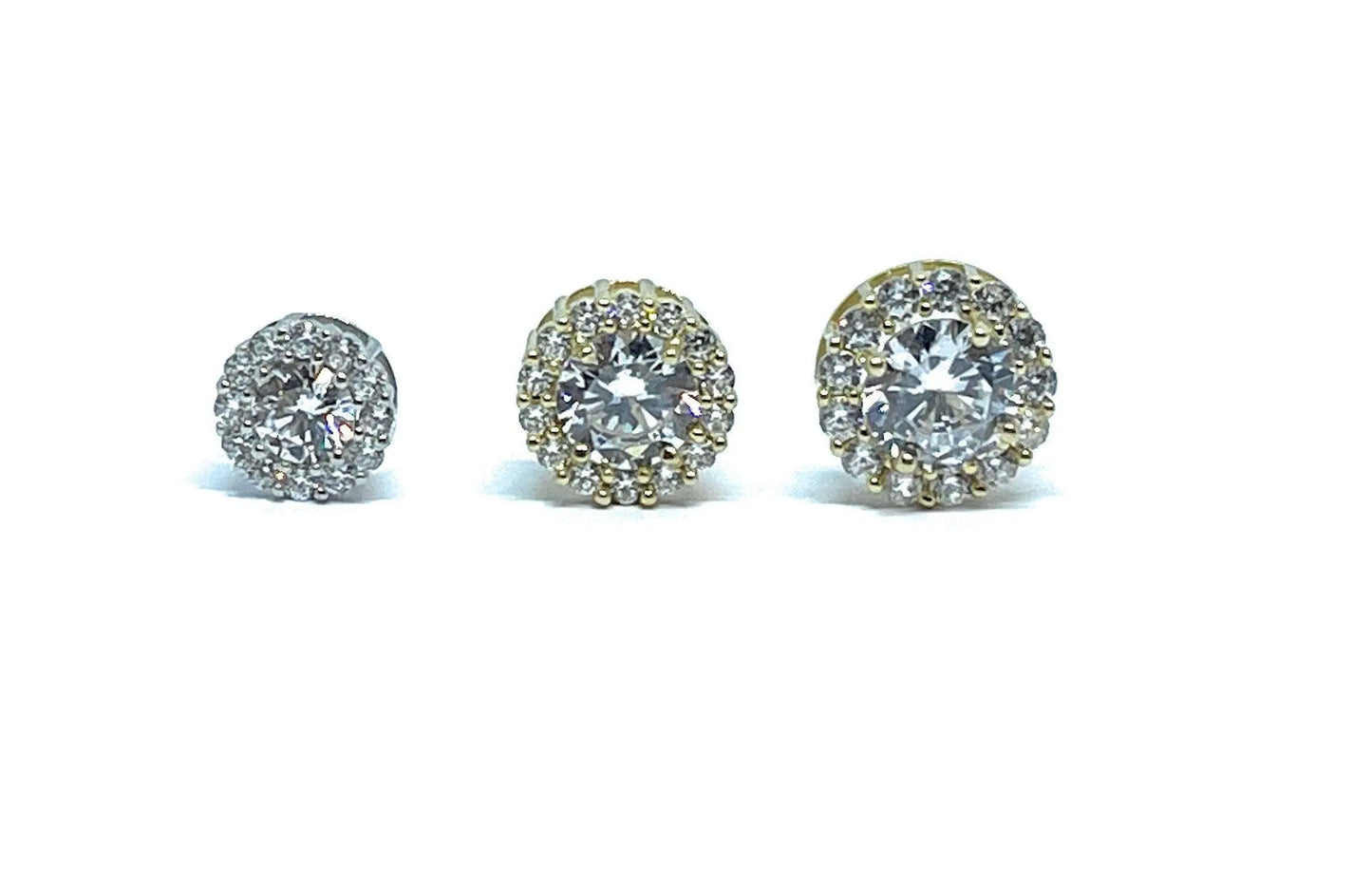 10K Solid Gold Cubic Zirconia Halo Studs Earrings - ADIRFINE 