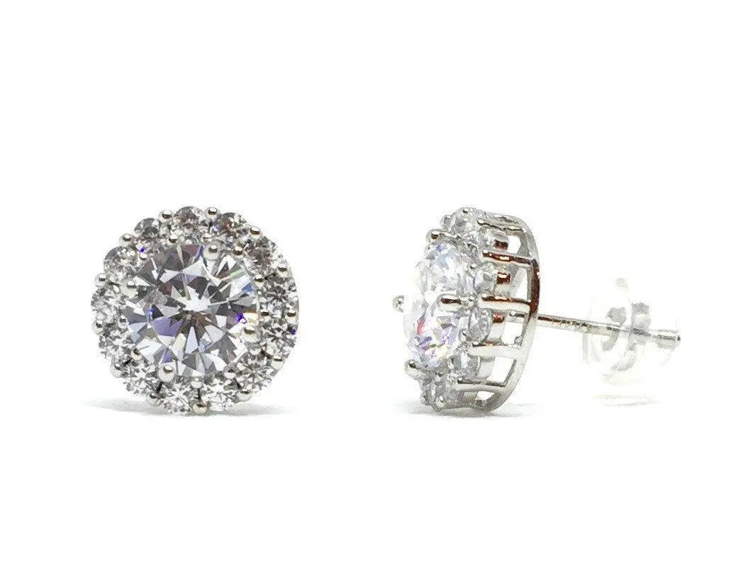 10K Solid Gold Cubic Zirconia Halo Studs Earrings - ADIRFINE 