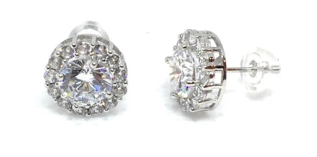 10K Solid Gold Cubic Zirconia Halo Studs Earrings - ADIRFINE 