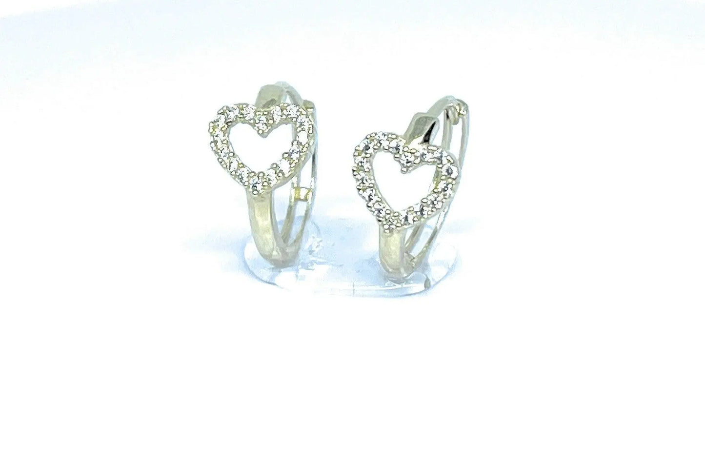 10K Solid Gold Cubic Zirconia Heart Huggie Hoop Earrings - ADIRFINE 