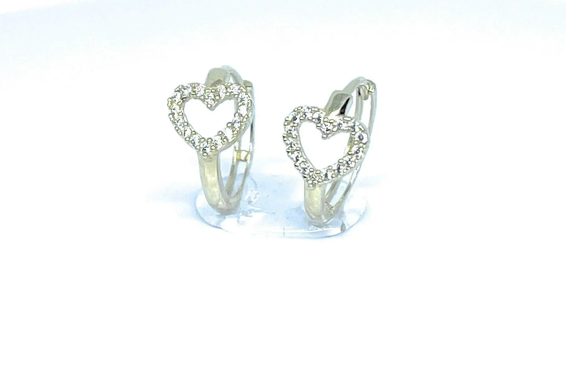 10K Solid Gold Cubic Zirconia Heart Huggie Hoop Earrings - ADIRFINE 