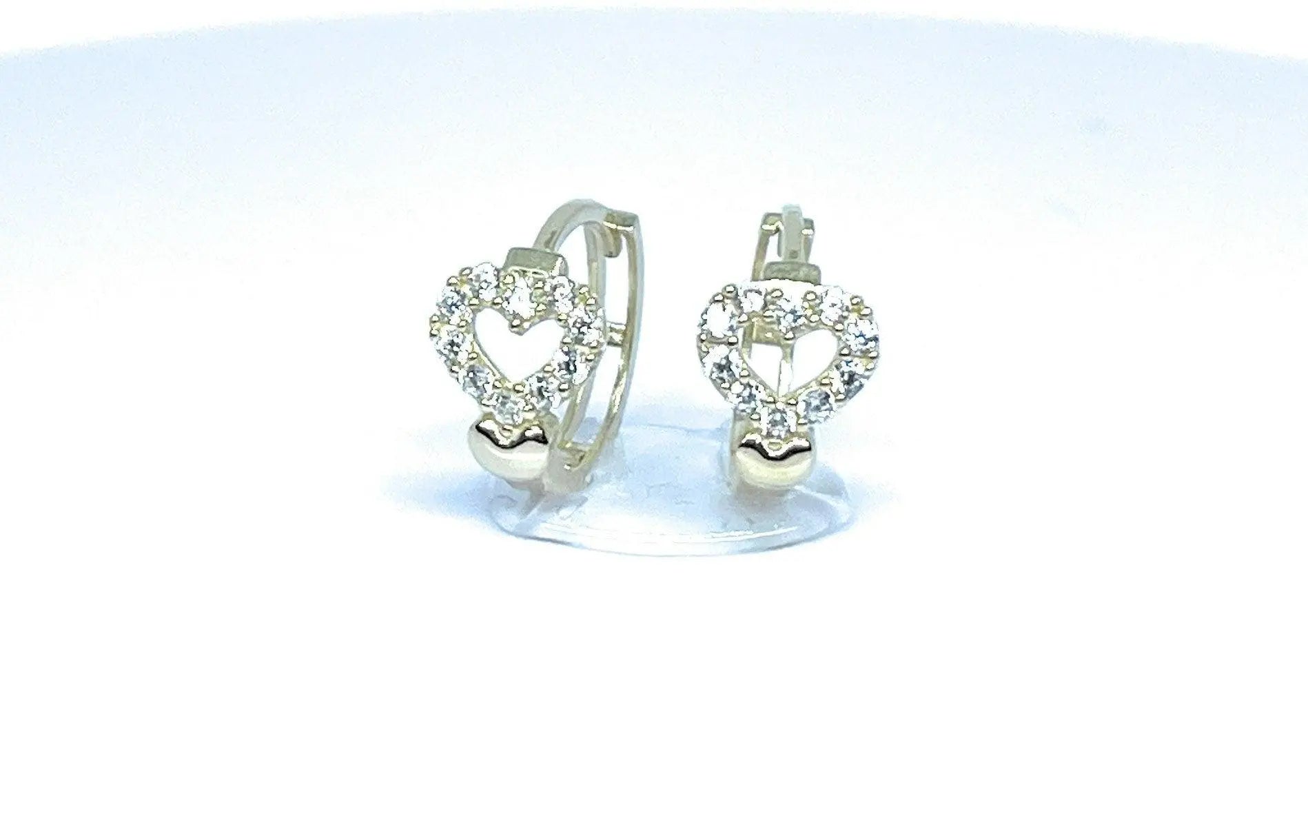 10K Solid Gold Cubic Zirconia Heart Huggie Hoop Earrings - ADIRFINE 