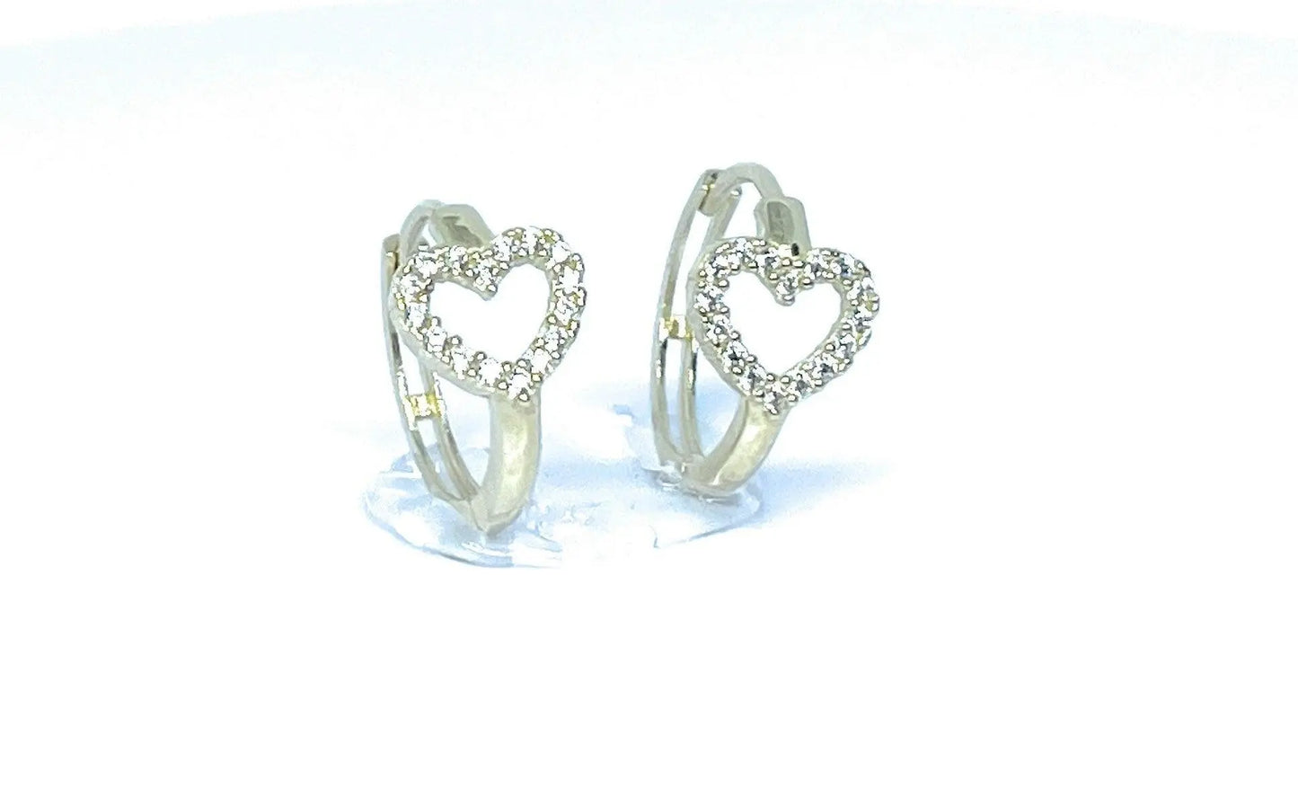 10K Solid Gold Cubic Zirconia Heart Huggie Hoop Earrings - ADIRFINE 