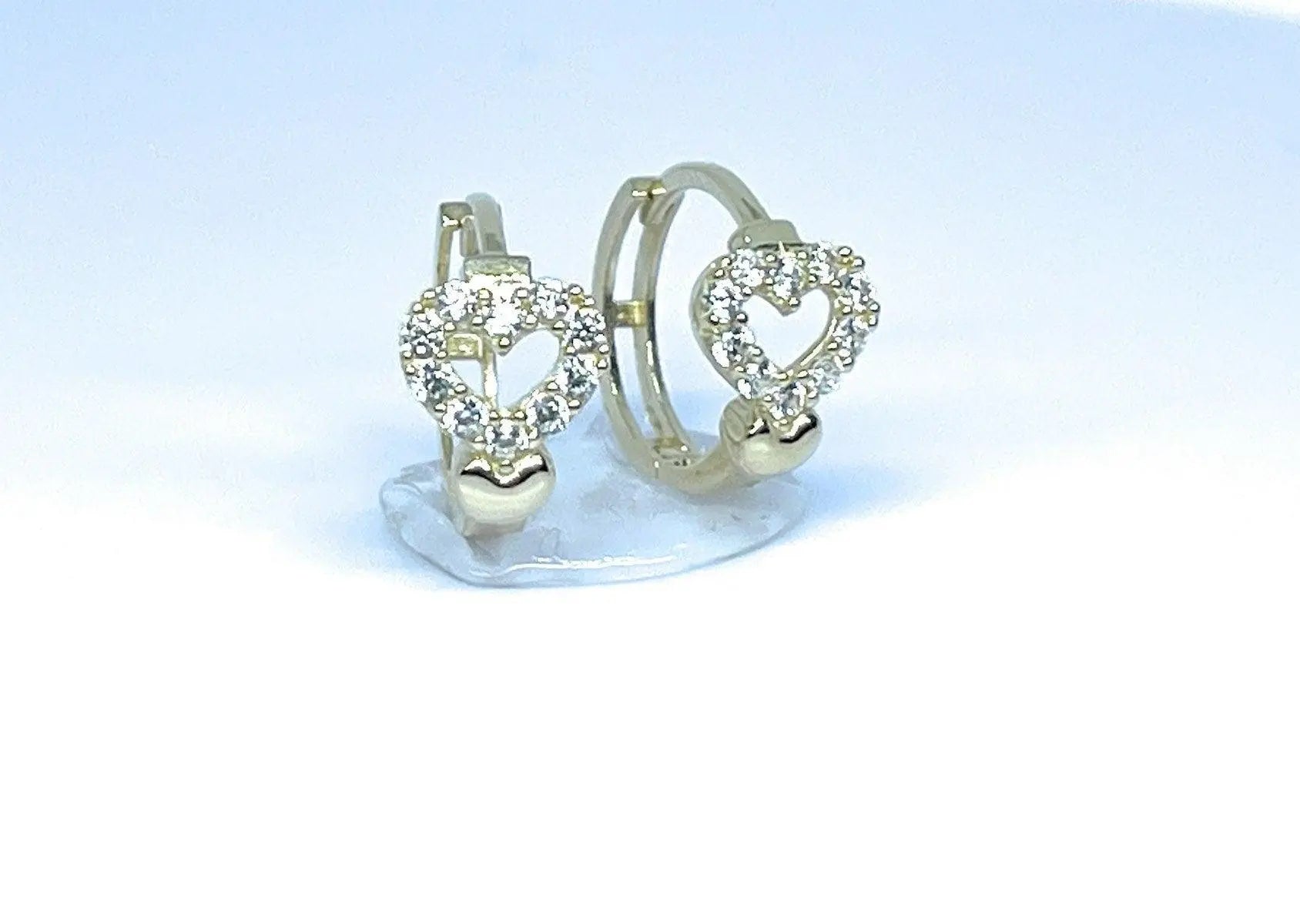 10K Solid Gold Cubic Zirconia Heart Huggie Hoop Earrings - ADIRFINE 