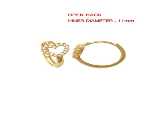 10K Solid Gold Cubic Zirconia Heart Huggie Hoop Earrings - ADIRFINE 