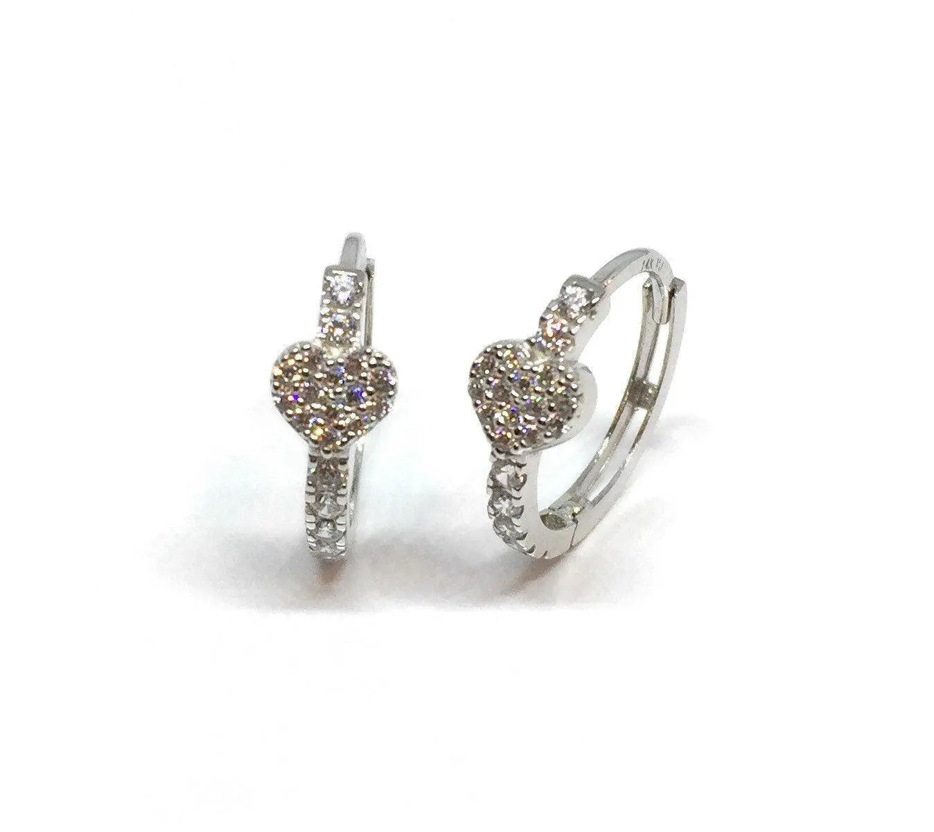 10K Solid Gold Cubic Zirconia Heart shaped Huggie Hoop Earrings - ADIRFINE 