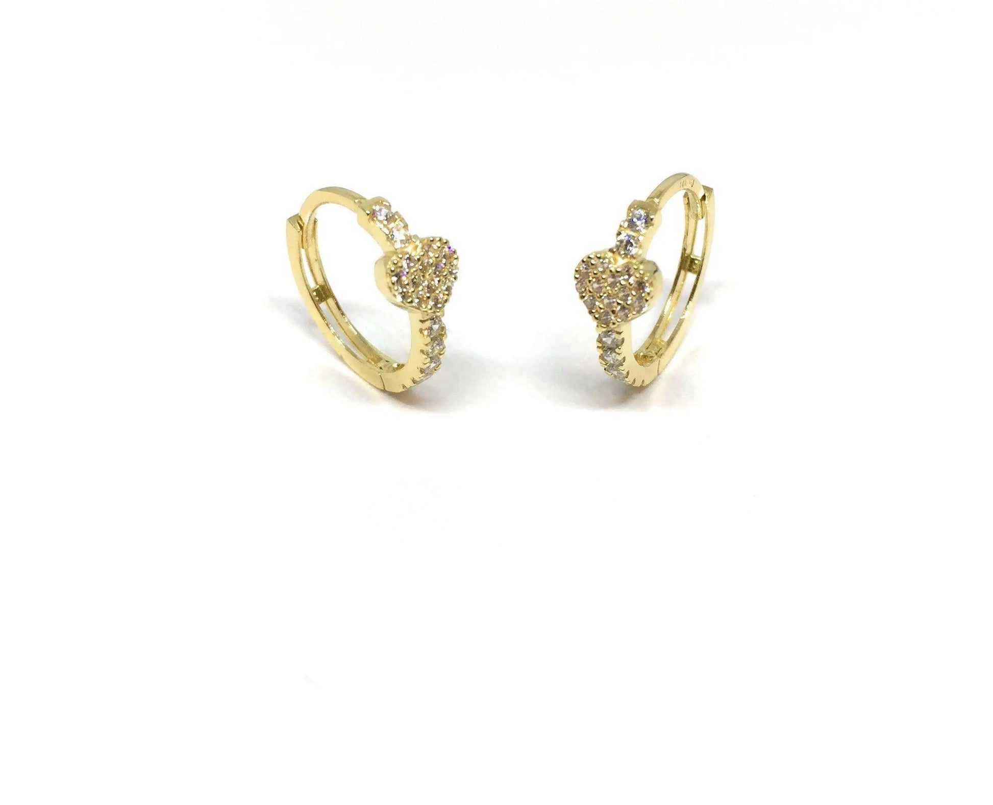 10K Solid Gold Cubic Zirconia Heart shaped Huggie Hoop Earrings - ADIRFINE 