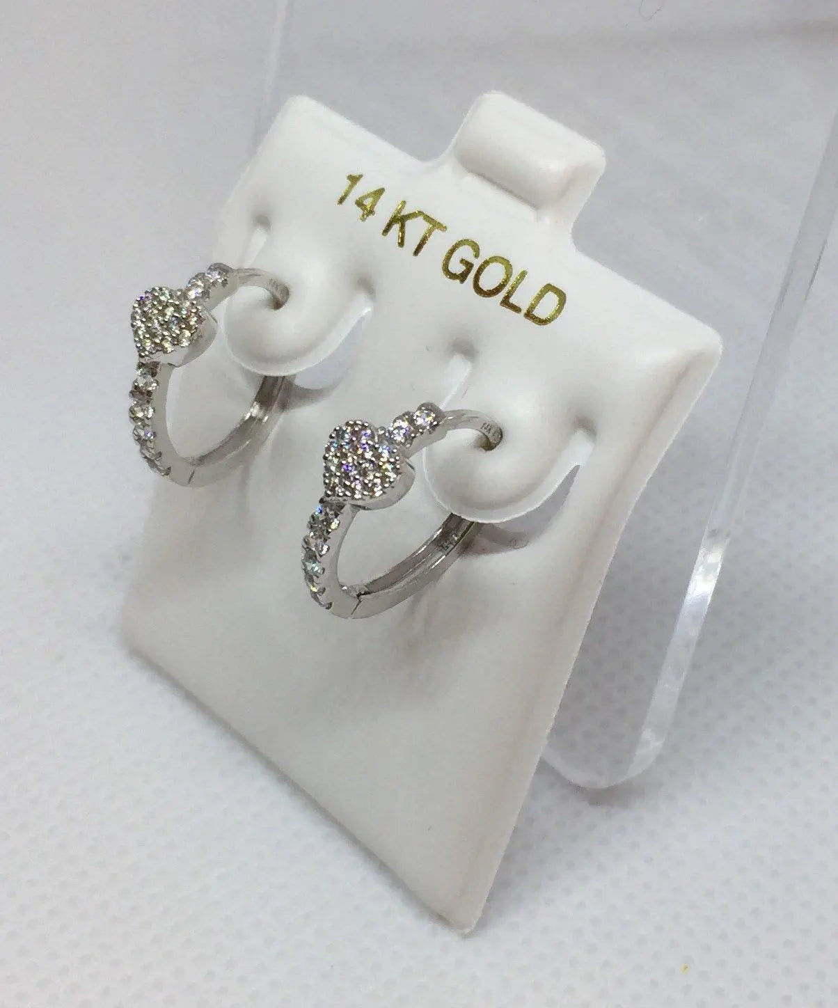 10K Solid Gold Cubic Zirconia Heart shaped Huggie Hoop Earrings - ADIRFINE 