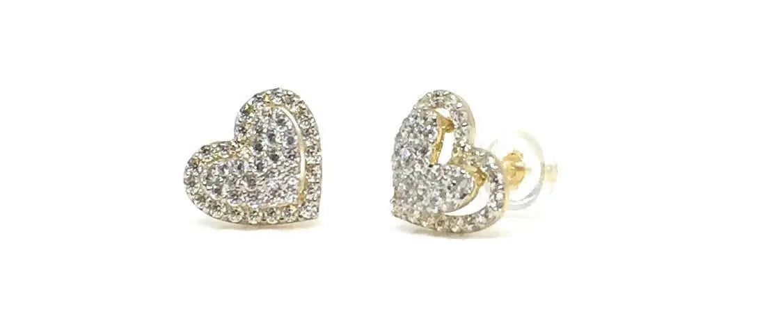 10K Solid Gold Cubic Zirconia Heart Stud Earrings - ADIRFINE 