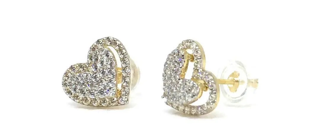 10K Solid Gold Cubic Zirconia Heart Stud Earrings - ADIRFINE 