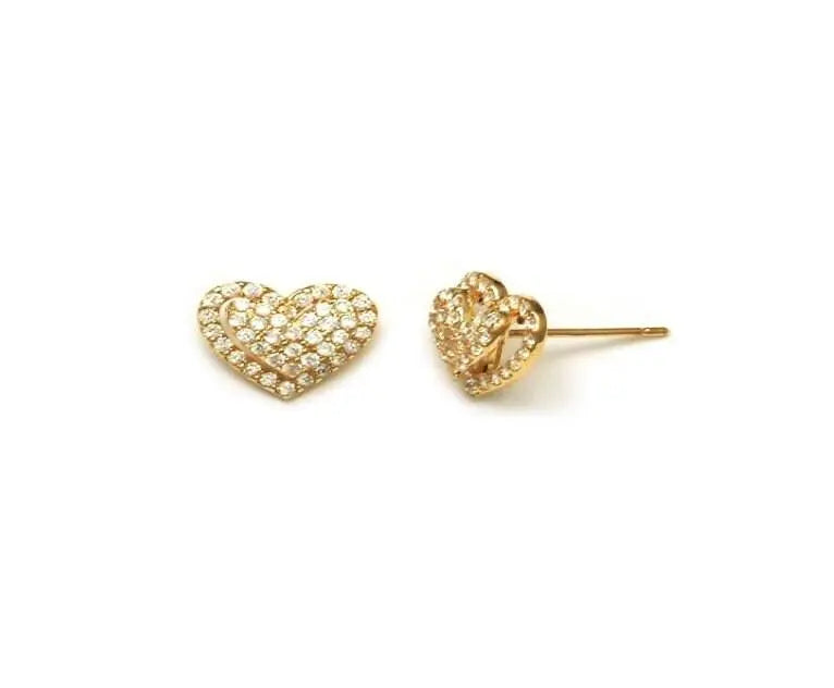 10K Solid Gold Cubic Zirconia Heart Stud Earrings - ADIRFINE 