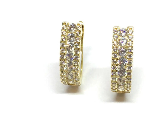 10K Solid Gold Cubic Zirconia Huggie Hoop Earrings - ADIRFINE 