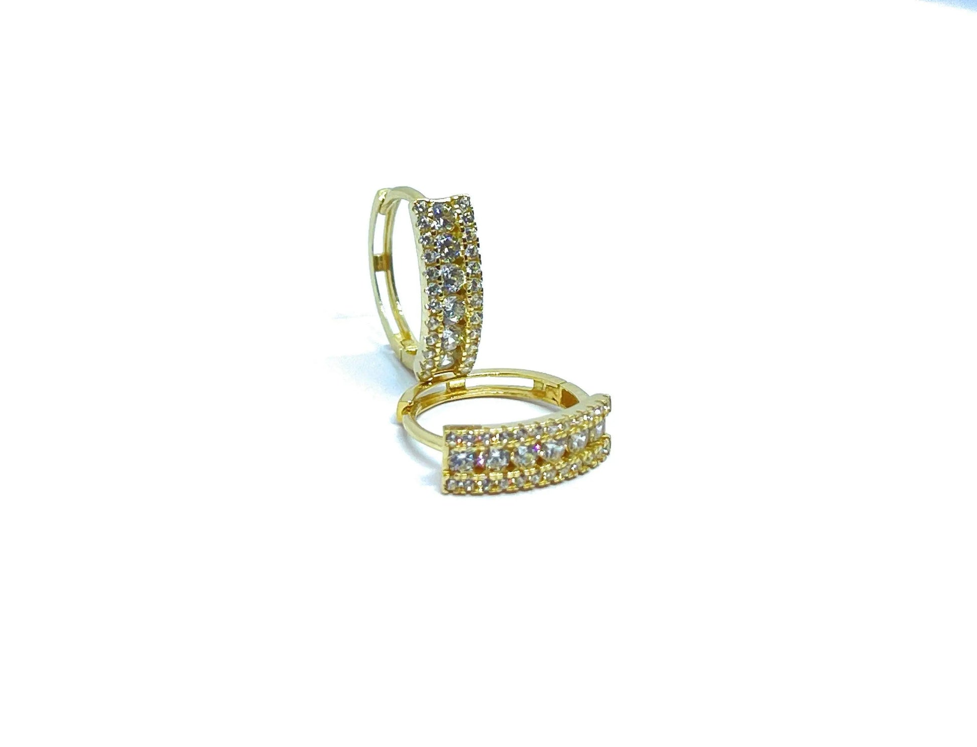 10K Solid Gold Cubic Zirconia Huggie Hoop Earrings - ADIRFINE 