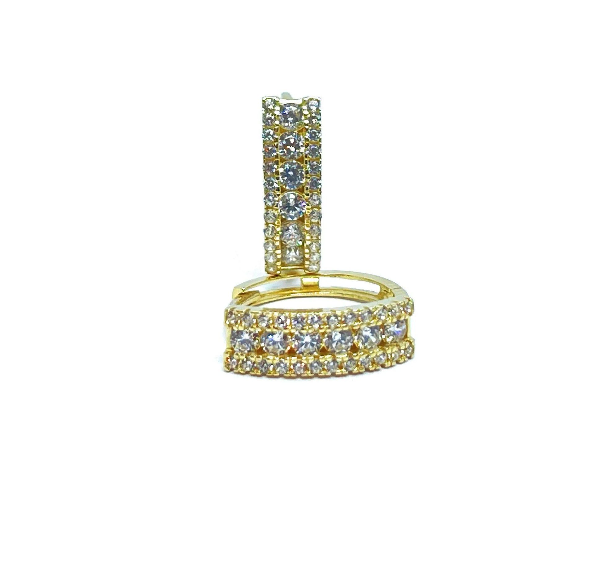 10K Solid Gold Cubic Zirconia Huggie Hoop Earrings - ADIRFINE 