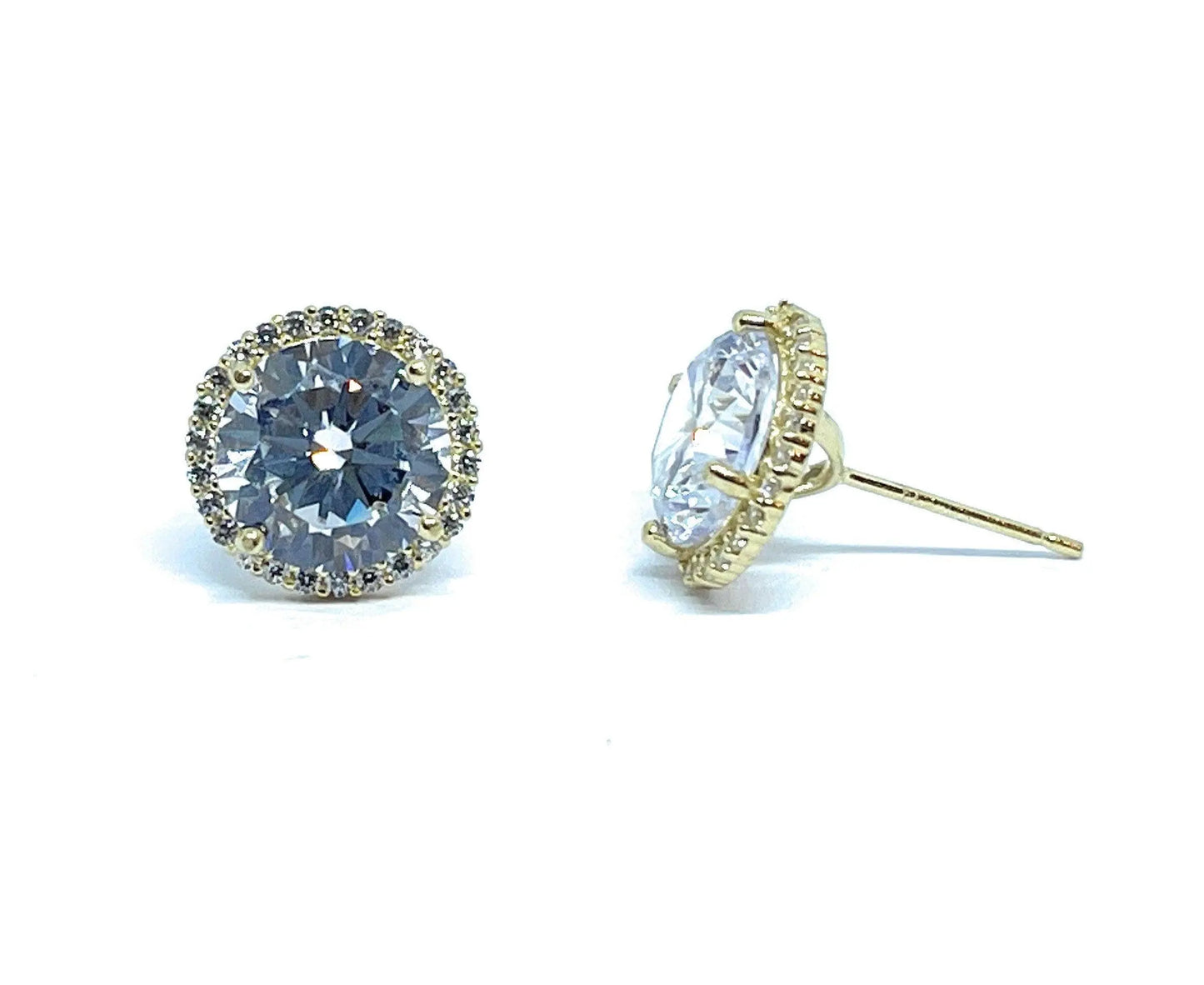 10K Solid Gold Cubic Zirconia Pushback studs Earrings - ADIRFINE 