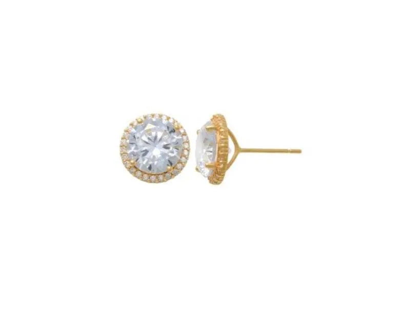 10K Solid Gold Cubic Zirconia Pushback studs Earrings - ADIRFINE 