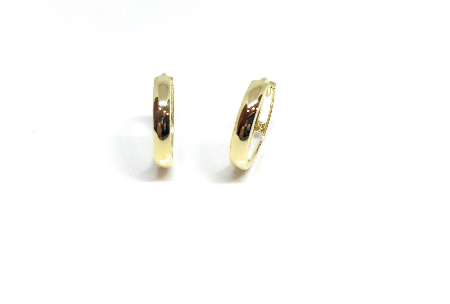 10K Solid Gold Dainty Round High Polish Shiny Huggies Hoop Earrings - ADIRFINE 